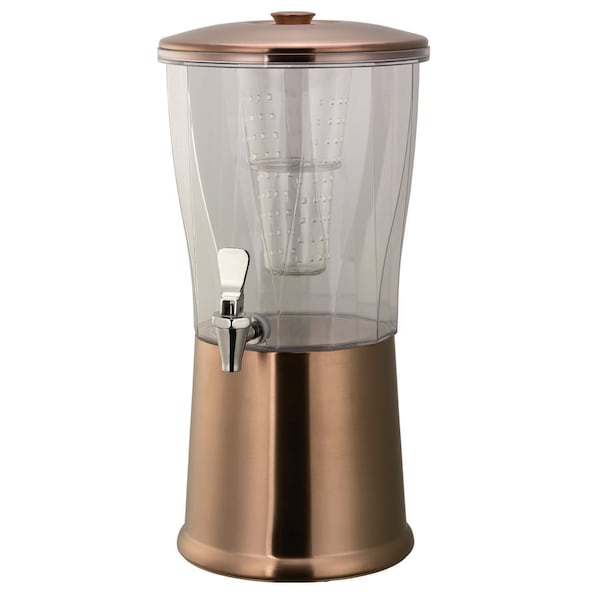 Beverage Dispenser, Round, 3 Gallon with Infuser Tube, Stainless Steel, Rose Gold